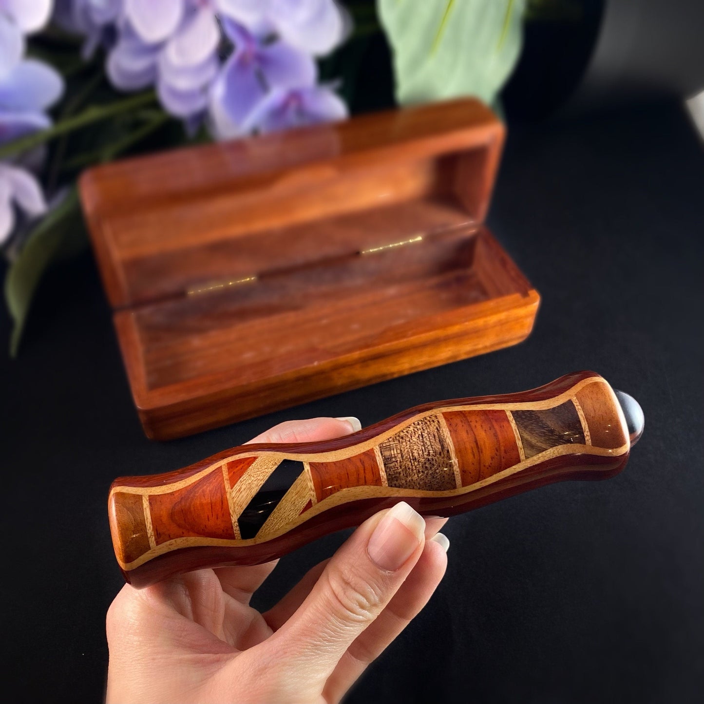 Handmade Wooden Teleidoscope with Box, Padauk Marquetry