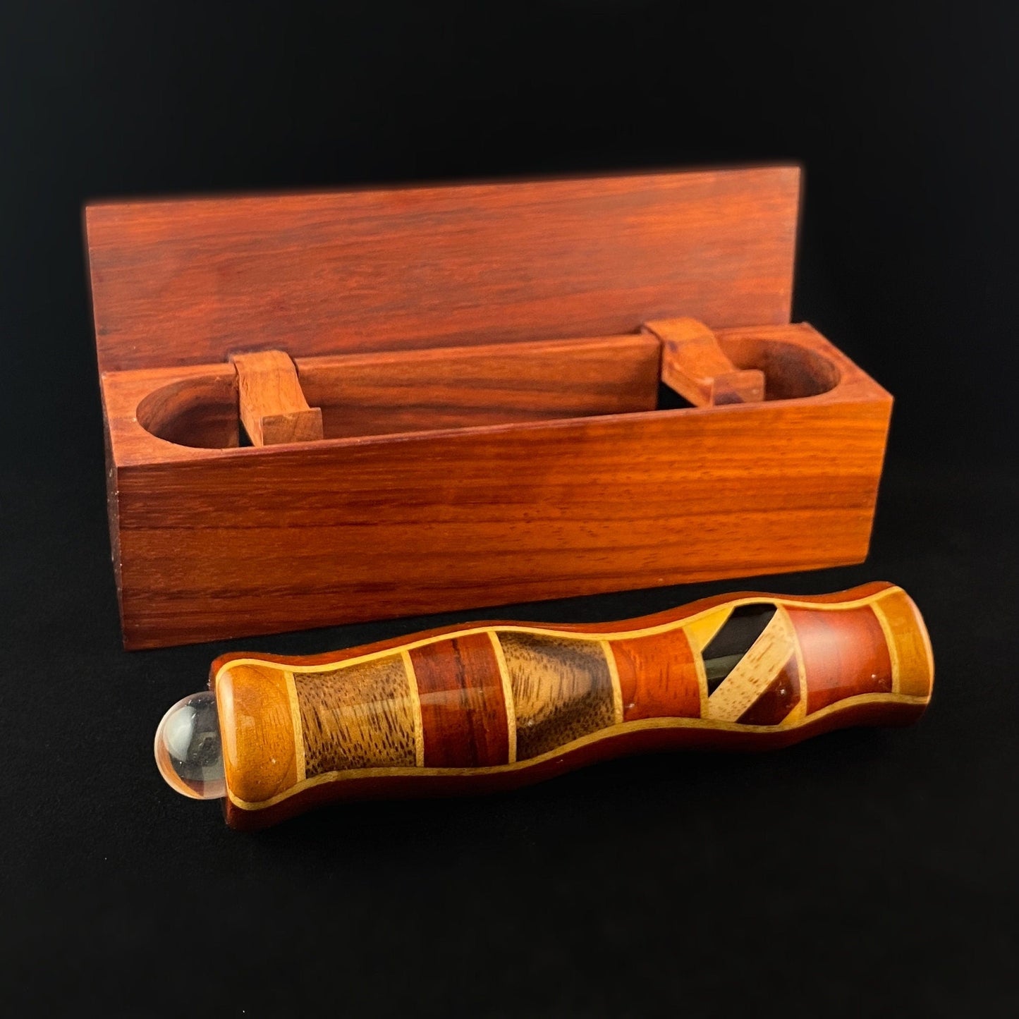 Handmade Wooden Teleidoscope with Padauk Marquetry and Lift-Up Box