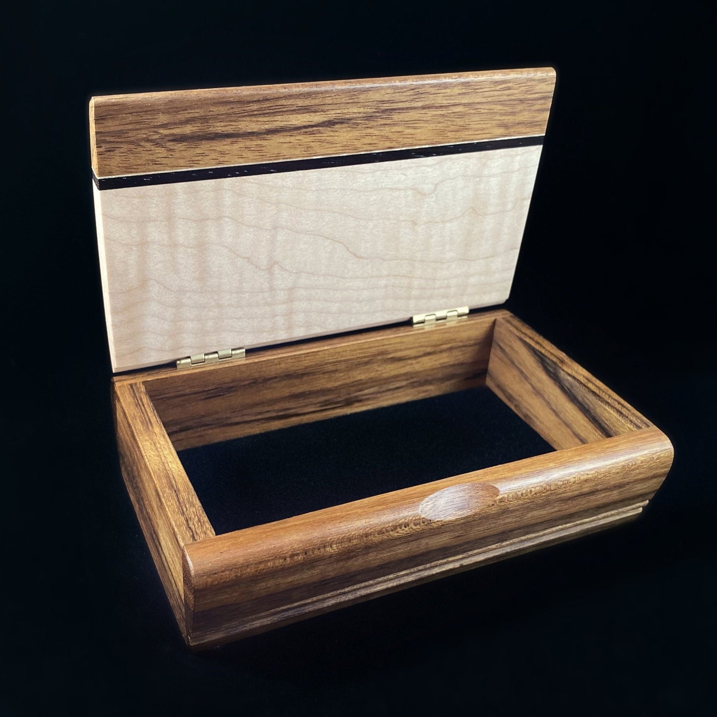 Handmade Wooden Treasure Box with Curly Maple, Shedua, Wenge - Made in USA