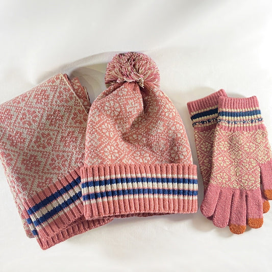 Hat, Scarf, and Gloves Set - Pink, Cozy Winter Accessories