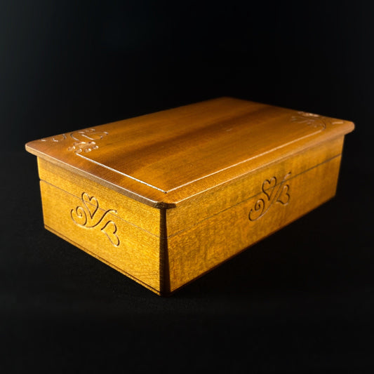Heart and Paw Print Scroll Handmade Hinged Rectangle Wooden Treasure Box