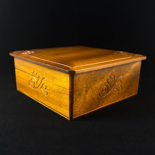 Heart and Paw Print Scroll Handmade Hinged Square Wooden Treasure Box