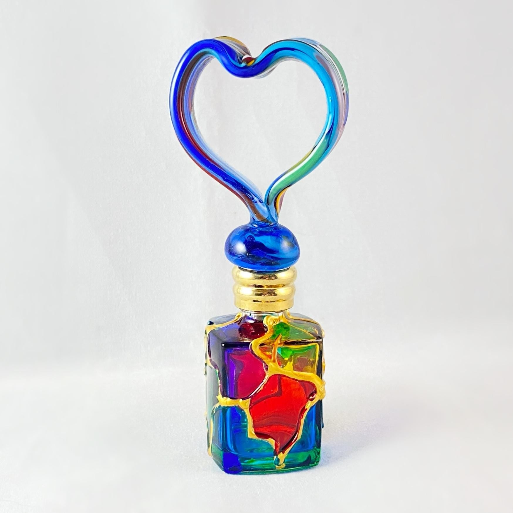 Heart Top Venetian Glass Perfume Bottle - Handmade in Italy, Colorful Murano Glass