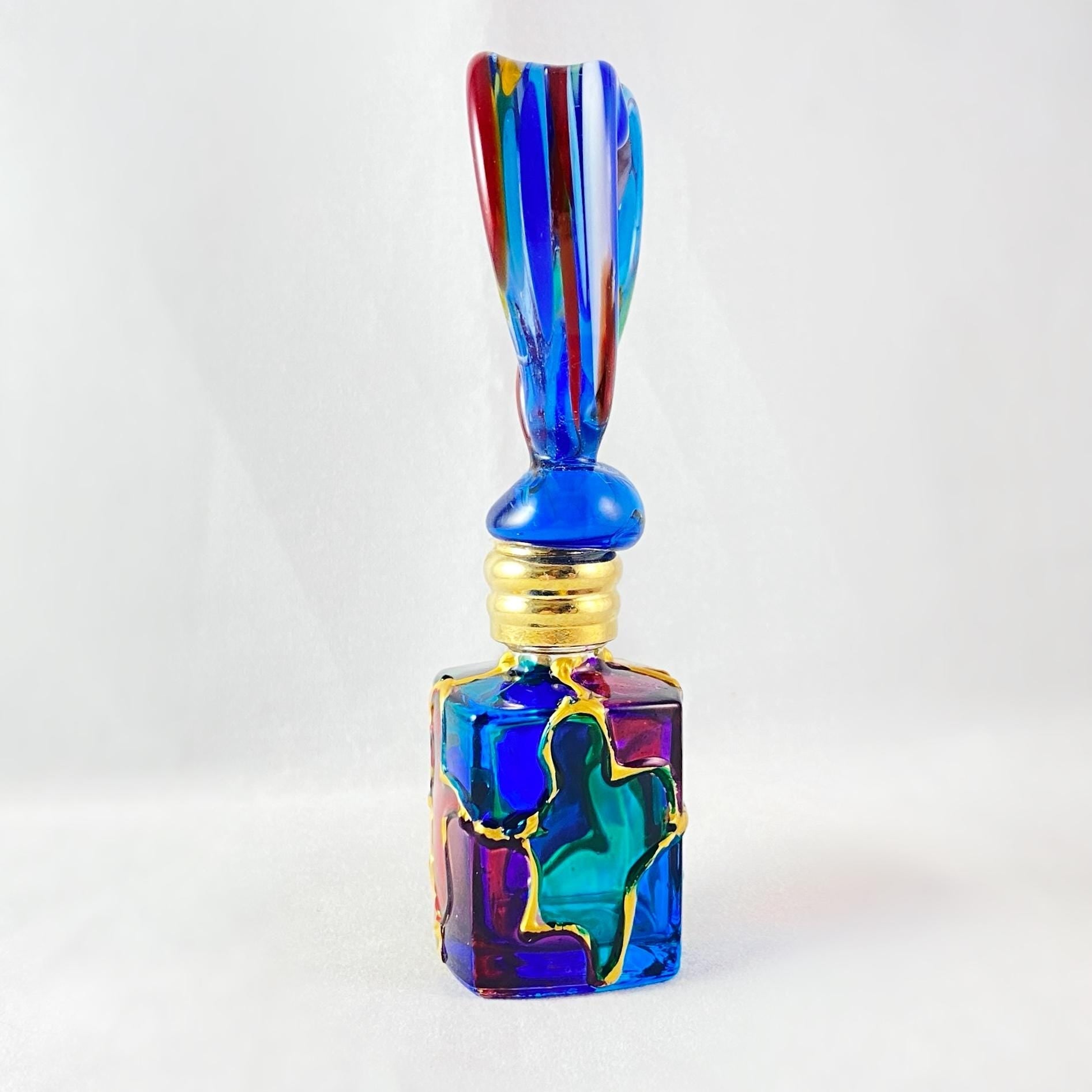 Heart Top Venetian Glass Perfume Bottle - Handmade in Italy, Colorful Murano Glass
