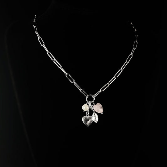 Hearts and Crystals Adjustable Silver Charm Necklace Maggie