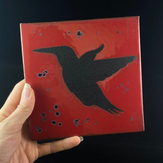 Hummingbird Handmade Glazed Tile, Made in USA - Wall Decor, Table Decor, Trivet