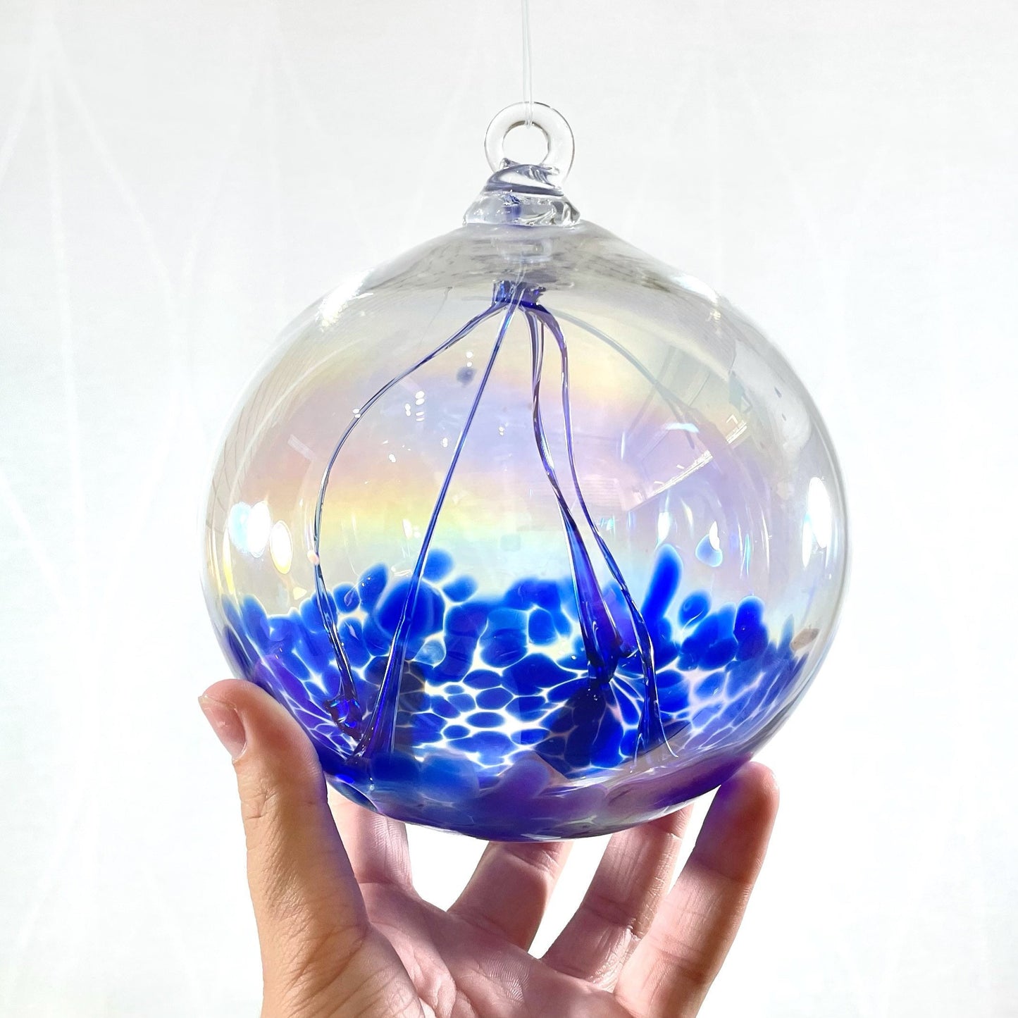 Handmade Glass Witches Ball, #42 - Iridescent Blue