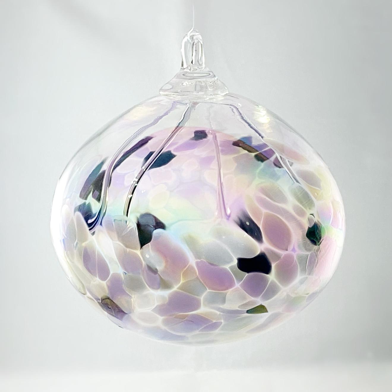 Handmade Glass Witches Ball, #35 - Iridescent Pink/White/Black