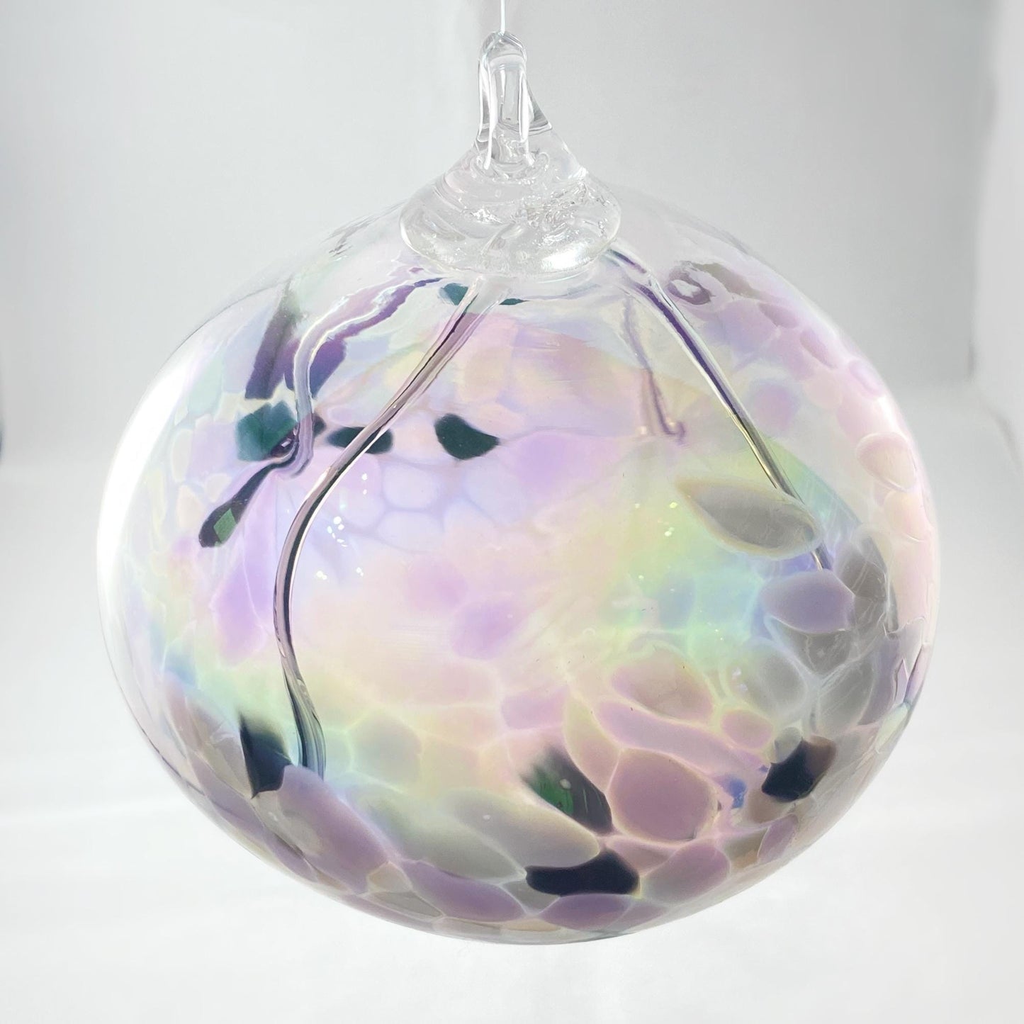 Handmade Glass Witches Ball, #35 - Iridescent Pink/White/Black
