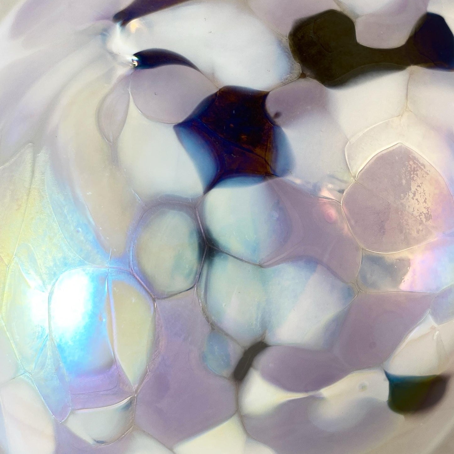 Handmade Glass Witches Ball, #35 - Iridescent Pink/White/Black