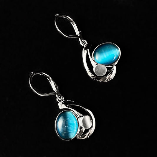 Lightweight Handmade Geometric Aluminum Earrings, Silver/Blue, Moonlight