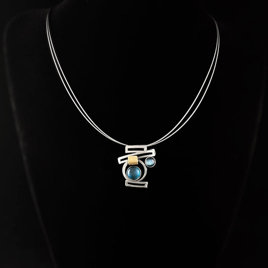 Lightweight Handmade Geometric Aluminum Necklace, Blue/Silver, Balancing Act