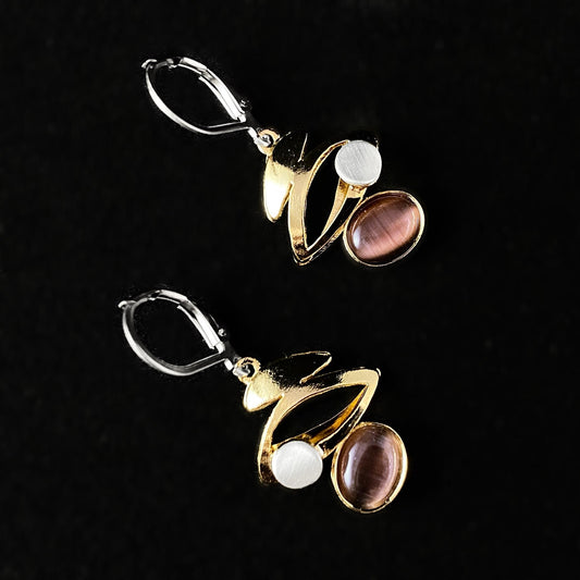Lightweight Handmade Geometric Aluminum Earrings, Gold/Purple, Falling Leaves
