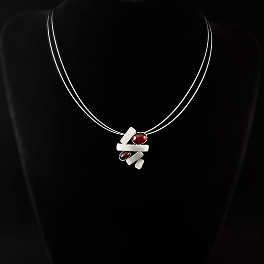 Lightweight Handmade Geometric Aluminum Necklace, Red/Silver, Teeter Totter