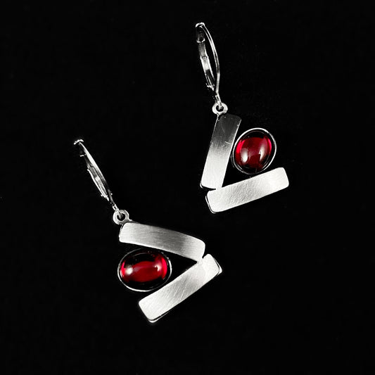 Lightweight Handmade Geometric Aluminum Earrings, Red/Silver, Teeter Totter