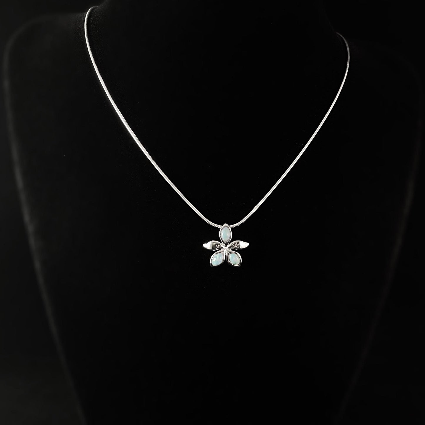 Sterling Silver Flower Necklace with Natural Larimar Stones