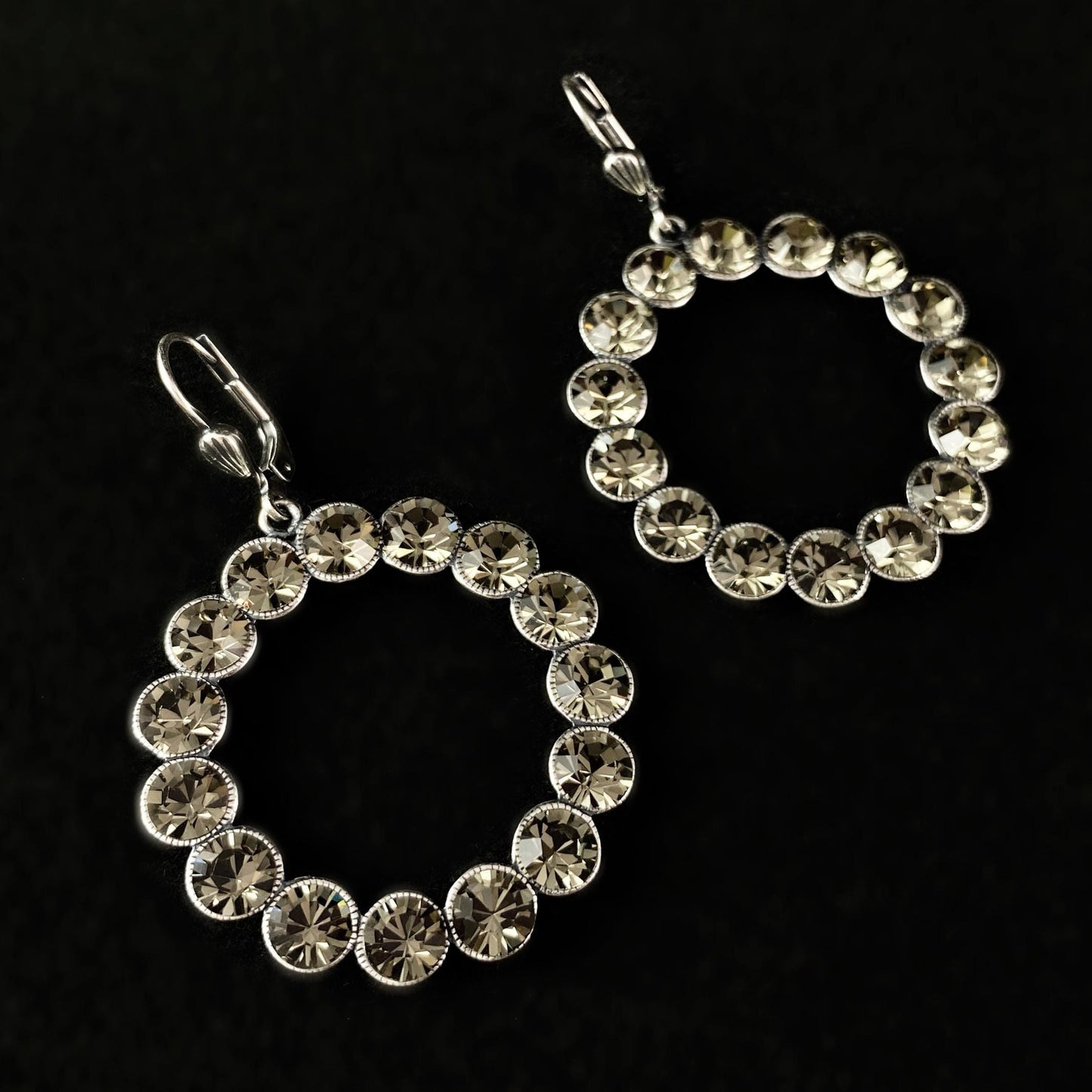 Warm Gray Circle Earrings with Swarovski Crystals - La Vie Parisienne by Catherine Popesco