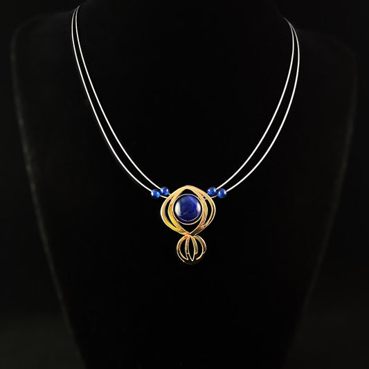 Lightweight Handmade Geometric Aluminum Necklace, Blue/Gold, Dreamcatcher