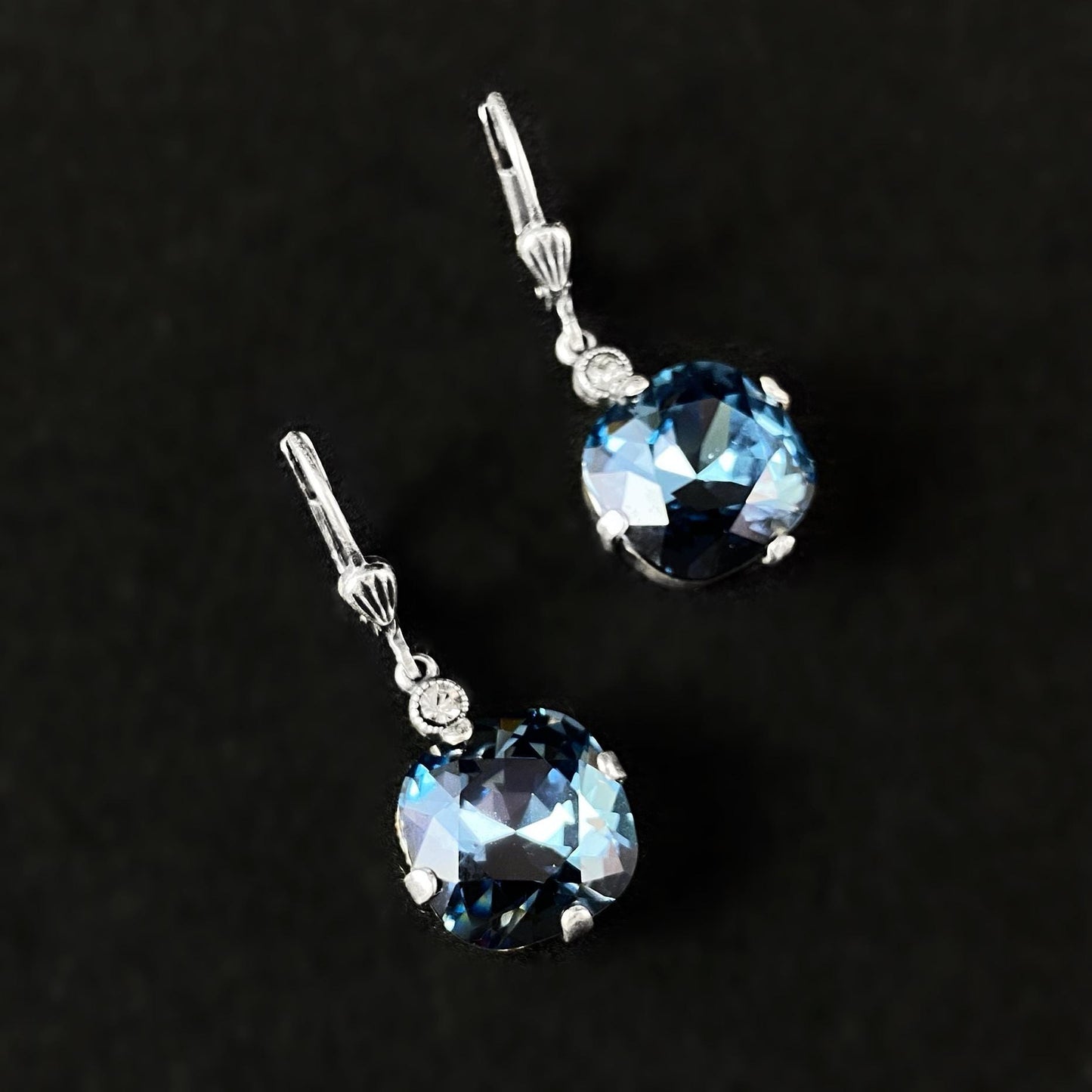 Blue Cushion Cut Swarovski Crystal Drop Earrings - La Vie Parisienne by Catherine Popesco