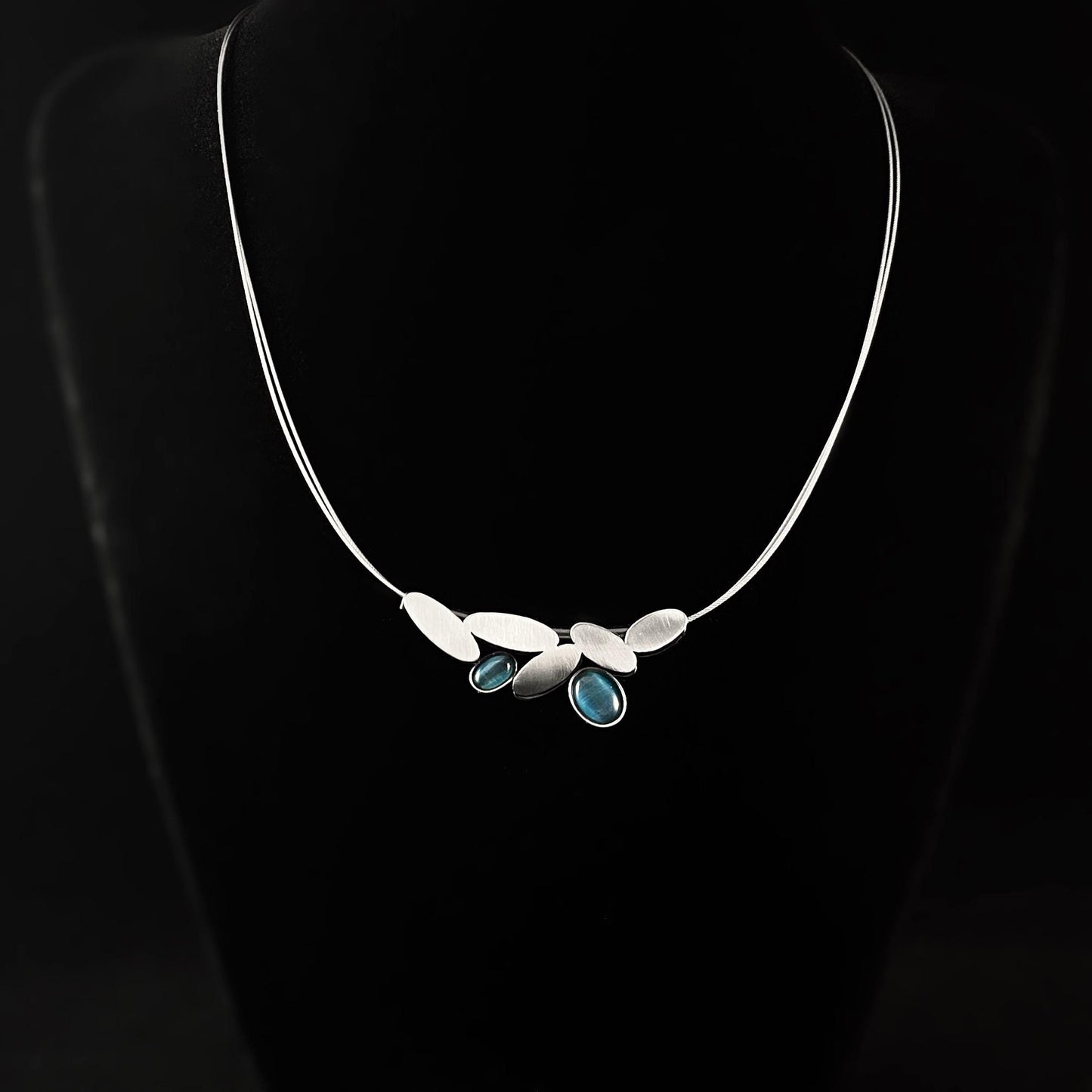 Lightweight Handmade Geometric Aluminum Necklace, Blue/Silver, Ovals