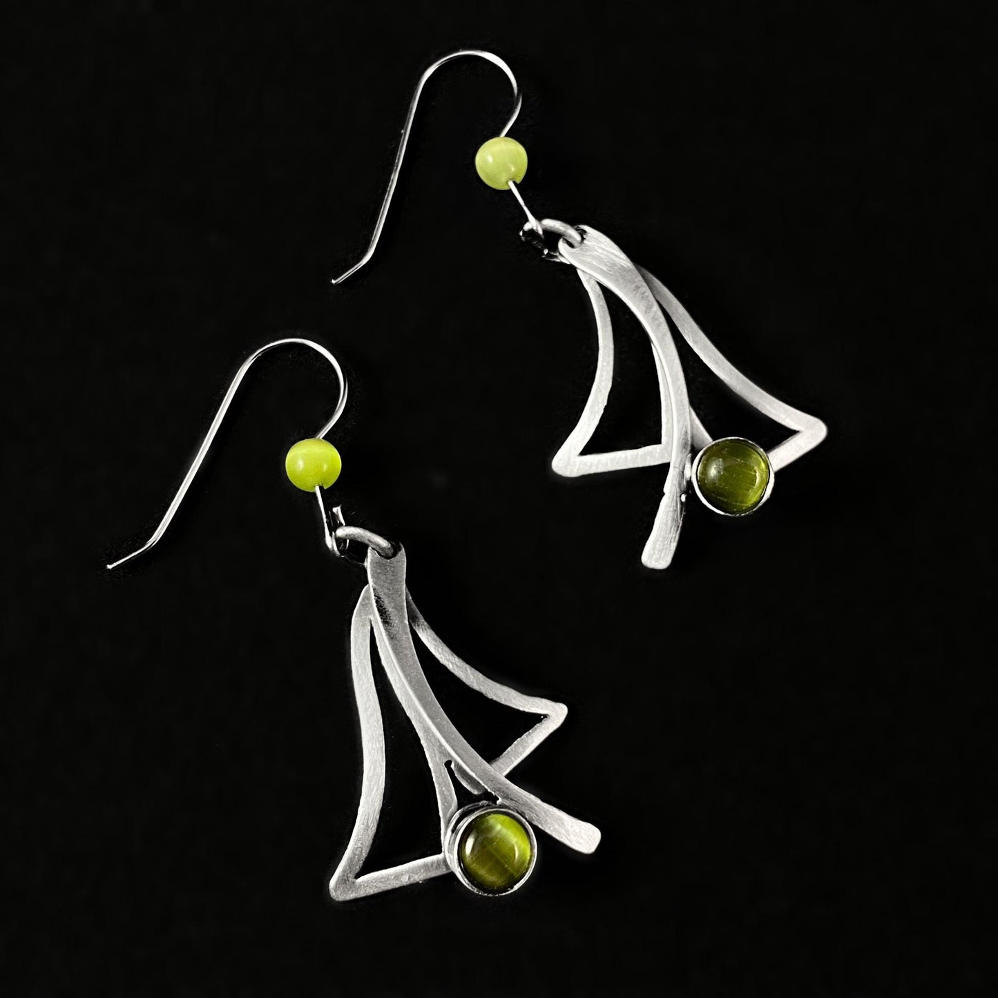 Lightweight Handmade Geometric Aluminum Earrings, Silver/Green, Funky