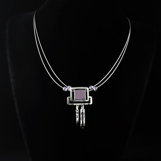 Lightweight Handmade Geometric Aluminum Necklace, Silver/Purple, Rectangles