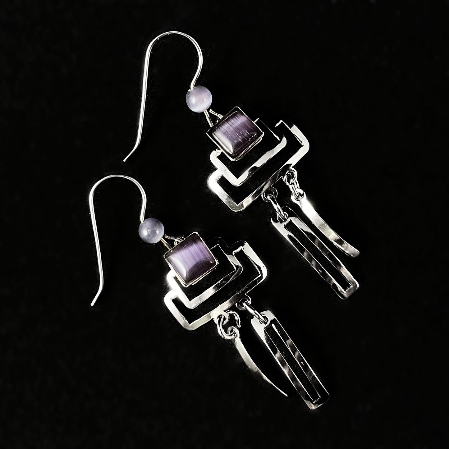 Lightweight Handmade Geometric Aluminum Earrings, Silver/Purple, Rectangles