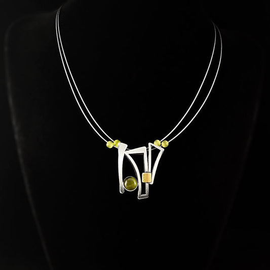 Lightweight Handmade Geometric Aluminum Necklace, Silver/Green, Funky