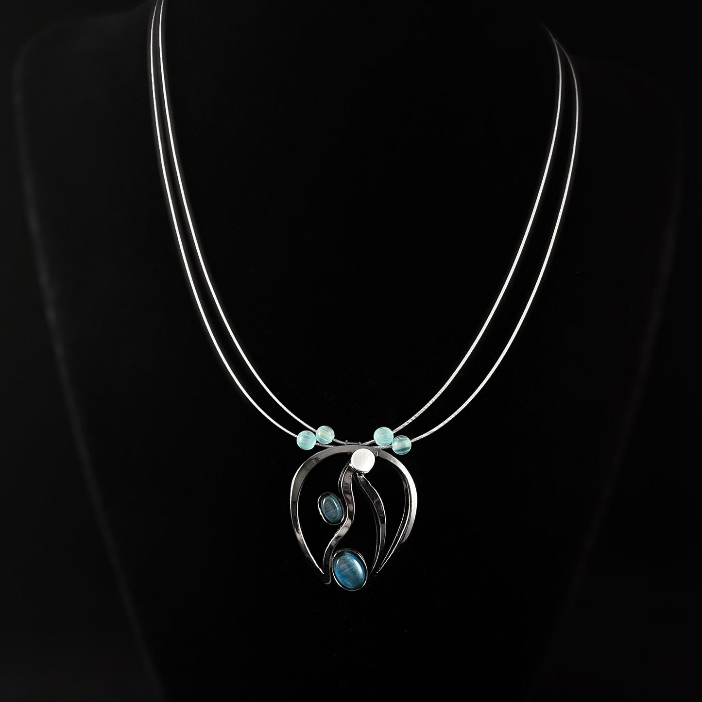 Lightweight Handmade Geometric Aluminum Necklace, Gunmetal/Blue, Seashell