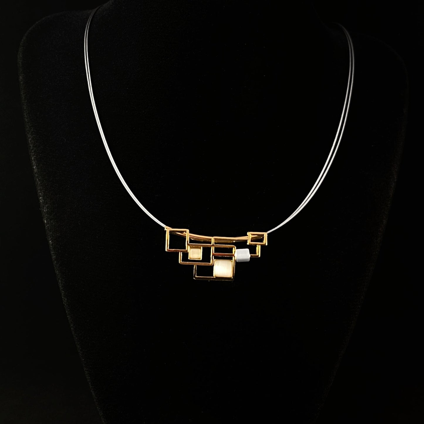 Lightweight Handmade Geometric Aluminum Necklace, Gold/Gray, Boxes