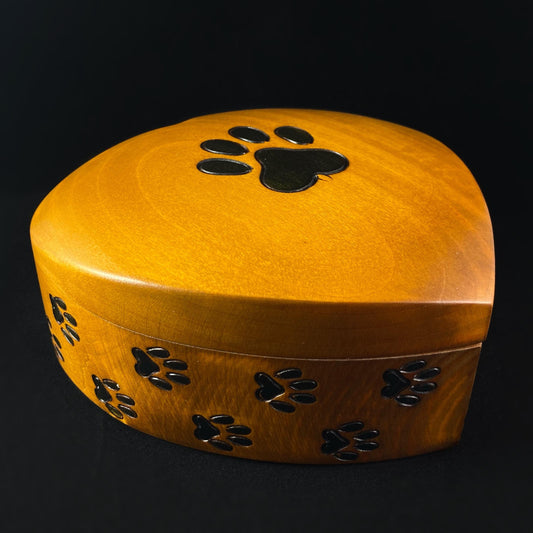Paw Print Heart Shaped Swivel Top Jewelry Box, Handmade Wooden Treasure Box