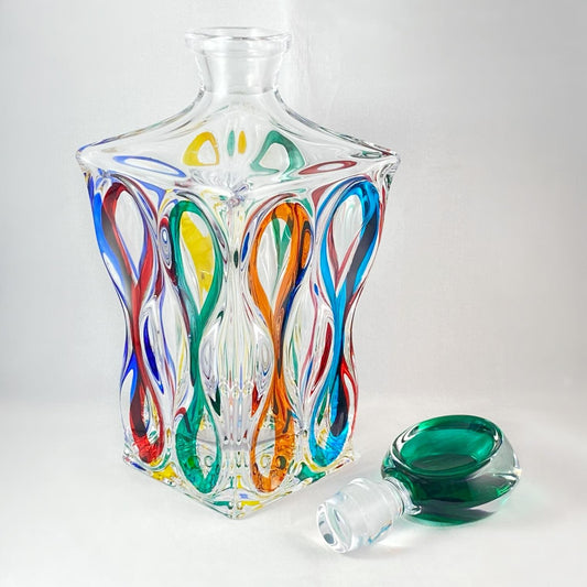 Venetian Glass Ocean Whiskey Decanter - Handmade in Italy, Colorful Murano Glass