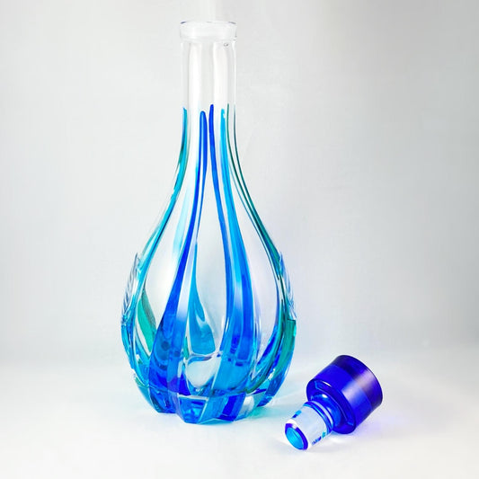 Venetian Glass Trix SD Whiskey Decanter, Blue Top - Handmade in Italy, Colorful Murano Glass