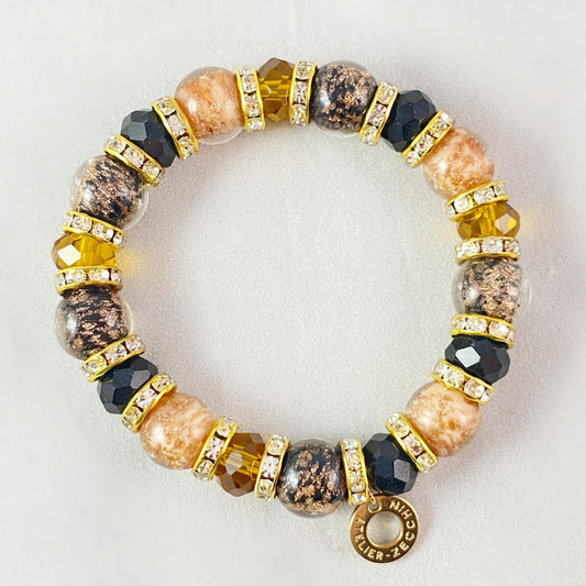 Black/Brown Beaded Venetian Glass Bracelet - Handmade in Italy, Colorful Murano Glass