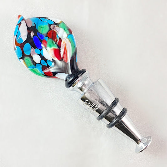 Feather Top Venetian Glass Bottle Stopper - Handmade in Italy, Colorful Murano Glass