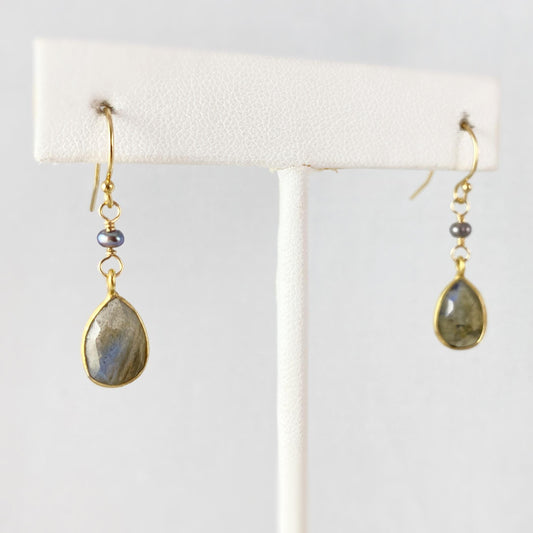 Labradorite Drop Earrings, Handmade in USA - Avaasi