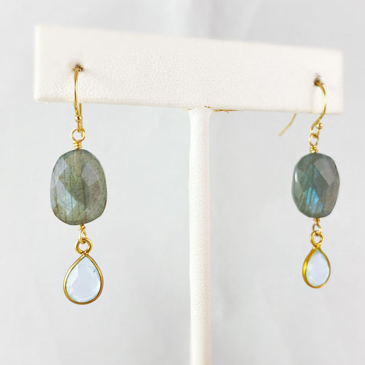 Labradorite and Blue Topaz Drop Earrings, Handmade in USA - Avaasi