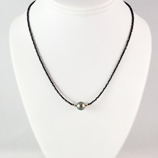 Tahitian Pearl and Black Spinel Necklace, Handmade in USA - Avaasi