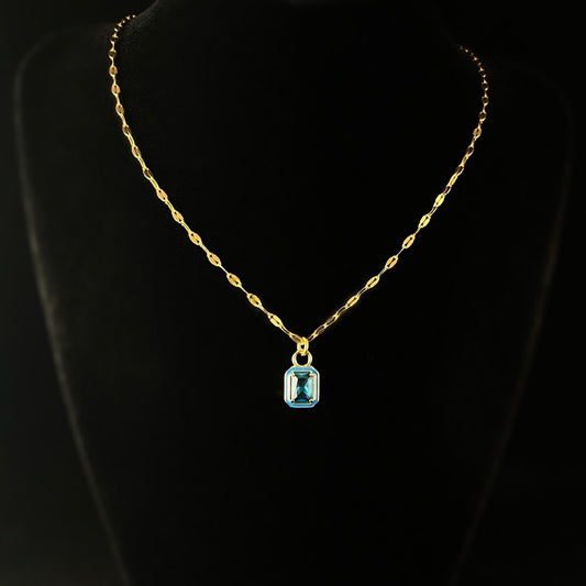 Blue Rectangle Swarovski Crystal Pendant Necklace - La Vie Parisienne by Catherine Popesco