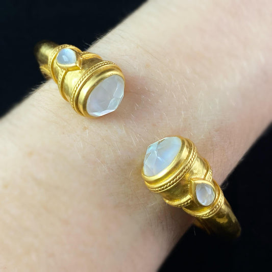 Gold Hinged Cuff Bracelet with Iridescent Clear Stones - Julie Vos Jewelry