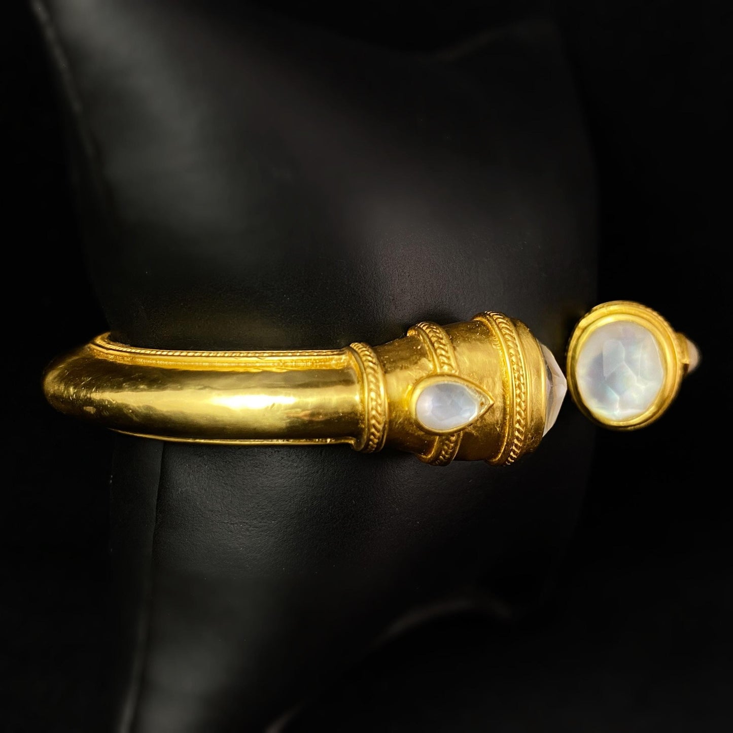 Gold Hinged Cuff Bracelet with Iridescent Clear Stones - Julie Vos Jewelry