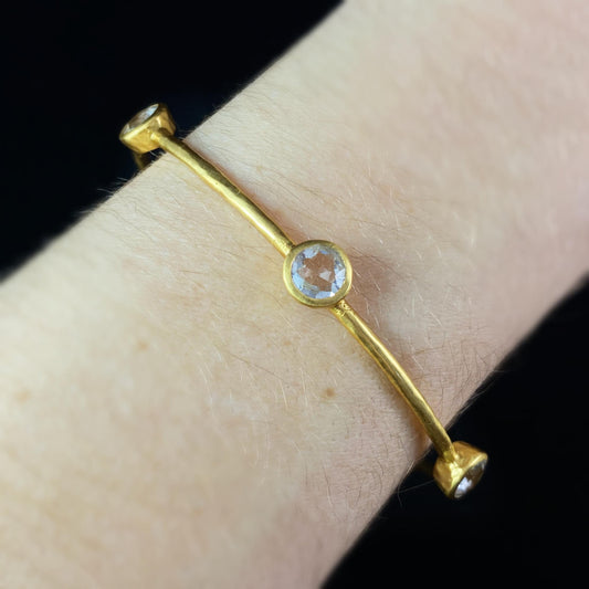 Gold Bangle Bracelet with Clear Stones - Julie Vos Jewelry