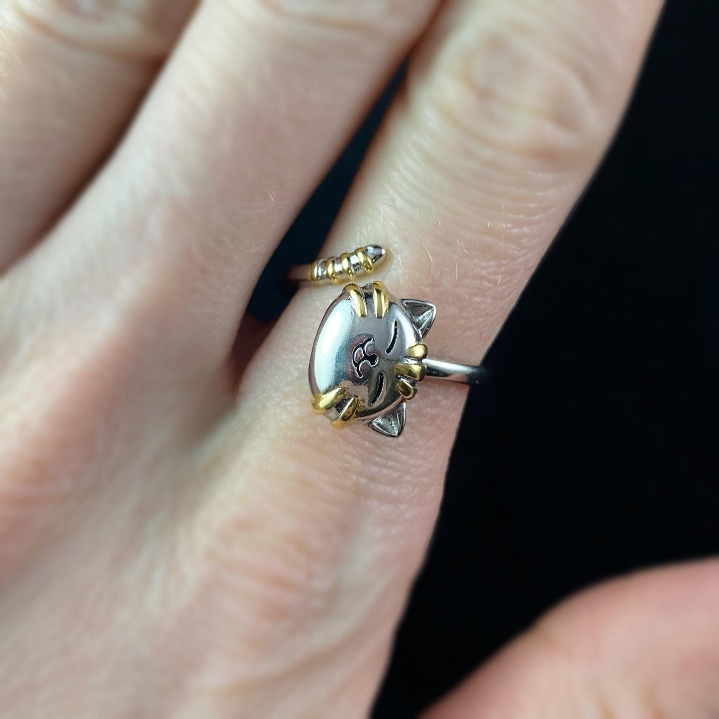 Cat Fidget Spinner Ring, Silver, Made in USA - Peri