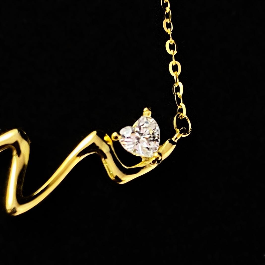 Gold Sea Wave with Heart Pendant Necklace, Made in USA - Peri