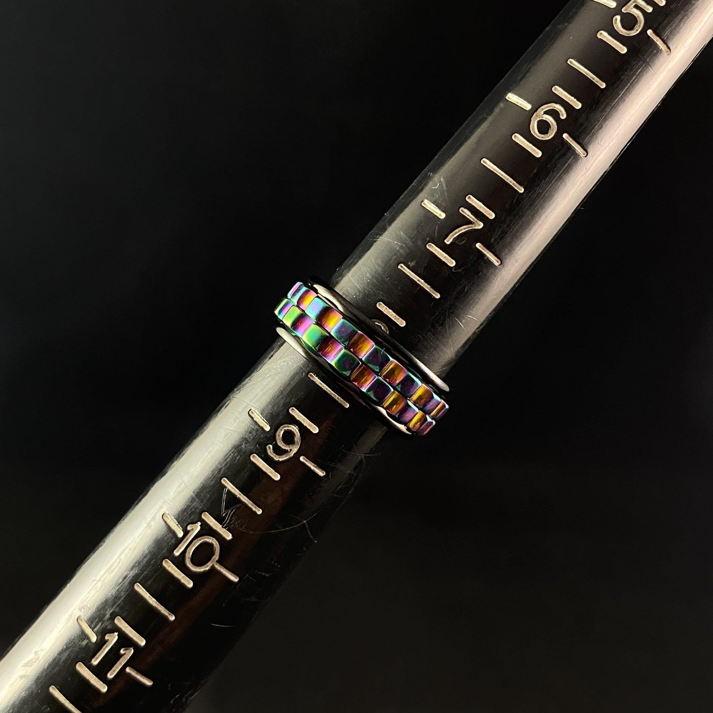 Cogwheel Fidget Spinner Ring, Black/Rainbow, Made in USA - Peri