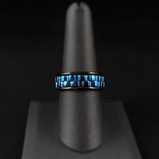 Cogwheel Fidget Spinner Ring, Black/Blue, Made in USA - Peri