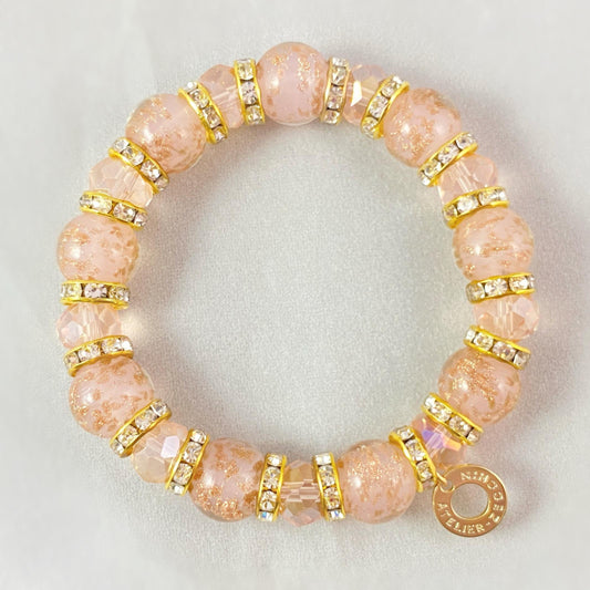 Peach/Pink Beaded Venetian Glass Bracelet - Handmade in Italy, Colorful Murano Glass
