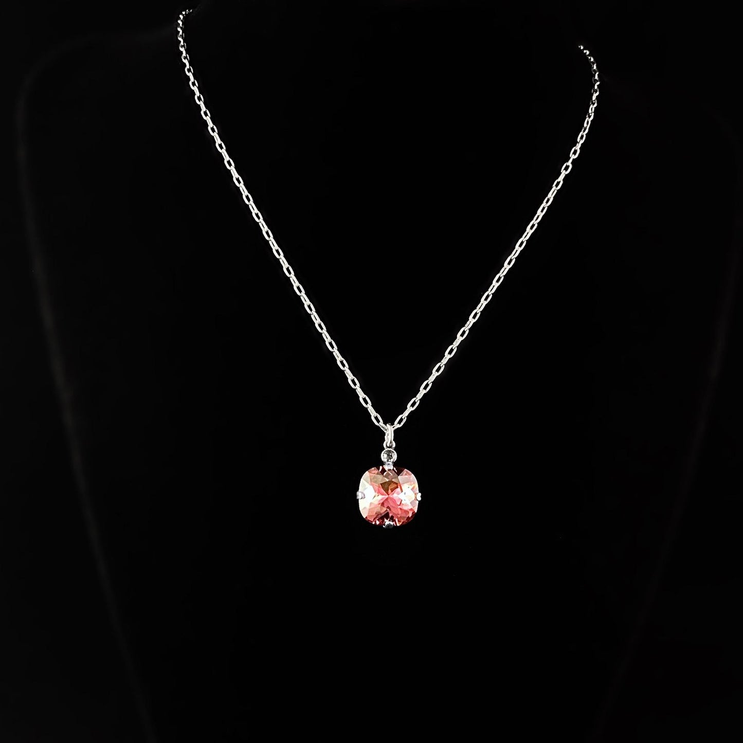 Coral Pink Cushion Cut Swarovski Crystal Pendant Necklace - La Vie Parisienne by Catherine Popesco