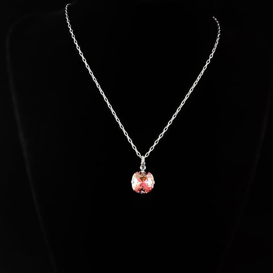 Coral Pink Cushion Cut Swarovski Crystal Pendant Necklace - La Vie Parisienne by Catherine Popesco