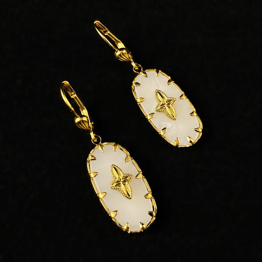 White Oval Drop Earrings - La Vie Parisienne by Catherine Popesco